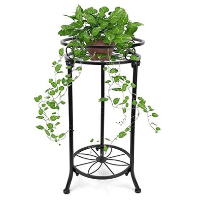 YHIJURS Soporte para plantas de interior, soportes para plantas de 2 niveles para exteriores, soportes de metal de 20.3 pulgadas de alto, soporte de esquina de hierro resistente, estante para plantas,