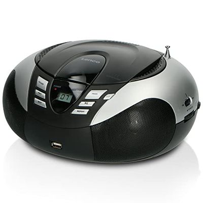 Lenco SCD-37 USB – rádio AM/FM portátil com leitor de CD/MP3 (antena telescópica, USB), prata