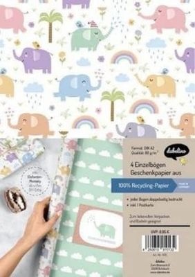 Set de papier cadeau pour enfant : 4 Einzelbögen + 1 boîte de courrier