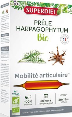 SUPERDIET – PRÊLE HARPAGOPHYTUM BIO – Mobilité articulaire – Phytothérapie – Fabrication Française – 20 ampoule de 15 ml