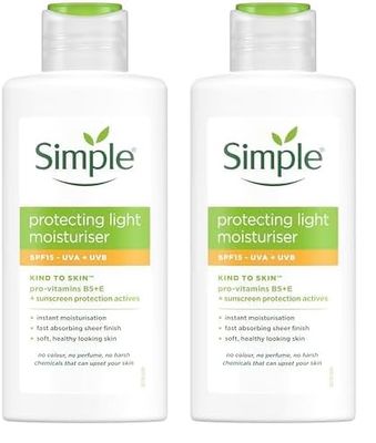 Simple Kind to Skin Protecting Light Moisturiser SPF 15 with pro-vitamin B5, vitamin E and glycerin lotion for sensitive skin 125 ml (Pack of 2)