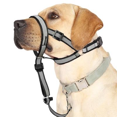 Collar Reflectante para la Cabeza, Collar sin tirones para Perros Grandes, Correa antitirones para Razas de tamaño Grande, Ajustable y Suave, Correa de Nariz para un fácil Control en los Paseos