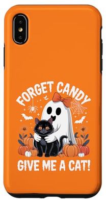 Ghost Holding Black Cat Floral Forget Candy Give Me A Cat Case for iPhone XS Max