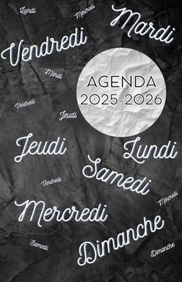 Agenda scolaire journalier 2025-2026-Jours de la semaine - Fond noir (12.85x19.84 cm) 1 page pour 2 jours