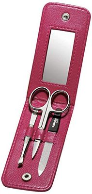 Clauss manikyr etui med spegel, 3 delar, läder, rosa, 1-pack (1 x 3 stycken)