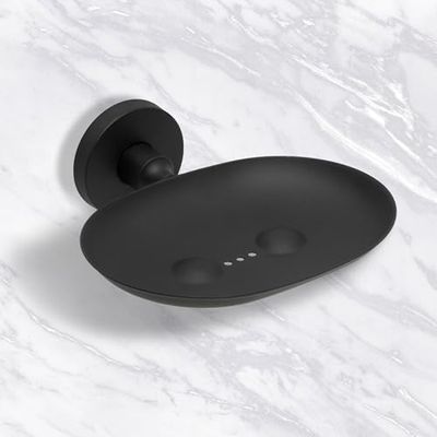IPEA Porte-Savon Mural en métal Noir - Pas Besoin de perçage - Design Moderne - Porte Savon Mural à Coller dans la Salle de Bain, Douche, Cuisine, Maison - Porte-Savon ou éponge - Rond