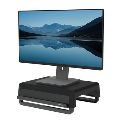 Fellowes Breyta™ - Soporte para monitor, 100% reciclable, para el hogar y la oficina. Elevador para monitor con 3 ajustes de altura, ergonómico y portátil, Negro