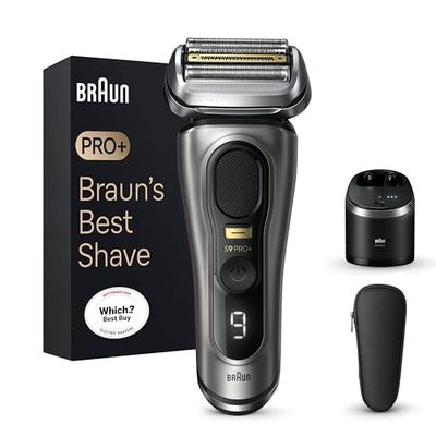 Braun Series 9 Pro Electric Shaver With 4+1 Head, Electric Razor for Men wirh ProLift Trimmer, 5-in-1 SmartCare Center & Leather Travel Case, UK 2 Pin Plug, 9465cc, Silver