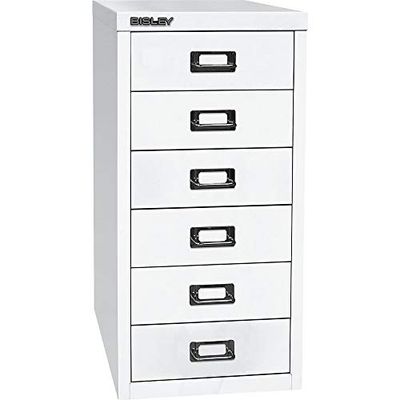 BISLEY MultiDrawer Serie 29 DIN A4, 6 cajones, Metal, 696 Blanco de tráfico, 38 x 27.9 x 59 cm