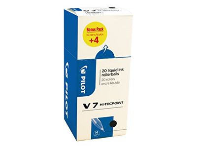 Pilot 3131910516538 V7 Hi-Tecpoint Liquid Ink Roller Pen - Black (Pack of 20)