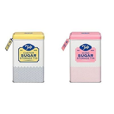 Tala Originals Food Storage Tin Set, Storage Tins for Caster Sugar and Icing Sugar, Each tin holds a full bag, Ideal for Storage, Perfect for Display!
