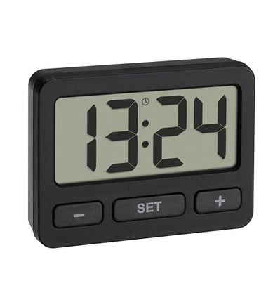 TFA Dostmann Mini Orologio digitale, 60.2035.01, con serratura a chiave, piccolo e maneggevole, con il magnete/supporto, ideale per viaggiare, al quarzo, nero