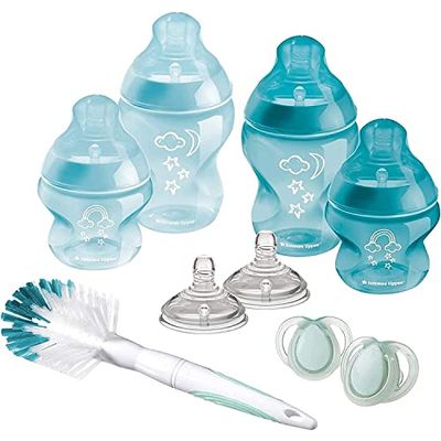 Tommee Tippee Closer to Nature starterset voor babyflessen, natuurlijk gevormde drinkzuiger met anti-koliekventiel, verschillende maten, blauw