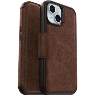 Otterbox Funda para iPhone 15 Strada para MagSafe, resistente a golpes y caídas,Tapa en Piel,2 slots para Tarjetas,Testada 3x con los estándares Militares anticaídas, Marrón