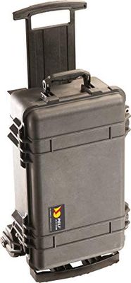 Peli 1510 m Mala Trolley todo-o-terreno para equipamentos eletrónicos e fotográficos, IP57 impermeável ao pó, capacidade de 27 litros, fabricada nos EUA, sem espuma, cor preta