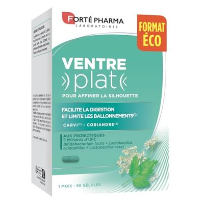 Forté Pharma - Ventre Plat | Complément alimentaire Minceur - Ballonnements - Silhouette harmonieuse | Coriandre - Ferments lactiques | 56 gélules
