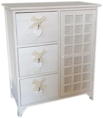 King Collection King Home c656121 cajonera 3 cajones con corazón + puerta Washed (madera de Paulownia, blanco