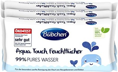 Bübchen Aqua Touch chusteczki nawilżające dla noworodków i niemowląt, w 99% czystej wody, (3 x 48 sztuk)