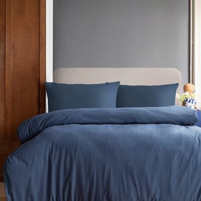 Komfortec Premium sängkläder 155 x 220 med 1 örngott 40 x 80 cm set av borstad mikrofiber – blå