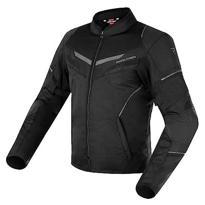 REBELHORN Flux motorcykeljacka för män hållbara material L-XTR membran armbågs- och axelskydd ventilationsfickor reflekterande element, svart, XXS