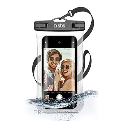 SBS Cover impermeabile IPX8 per cellulari Android e iPhone fino a 6,8" con finestra touch, impugnatura per selfie, laccio da collo, chiusura ermetica water resistant per brevi immesioni, nera
