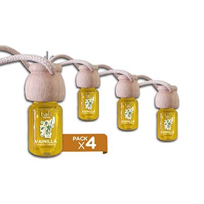 Bali fragancias Pack de 4 Ambientadores de coche VAINILLA 6 ml 0% alcohol, absorbe el mal olor de tu vehículo