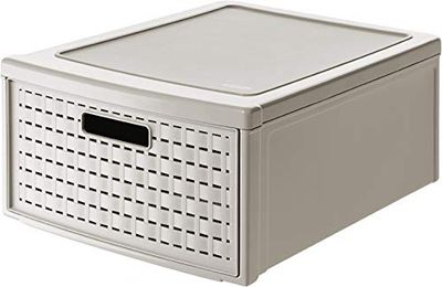 Rotho Country gaveta 19,2 l com 1 gaveta em visual de vime, plástico (PP) sem BPA, cappuccino, groß/19,2 l (45,0 x 34,0 x 20,0 cm)