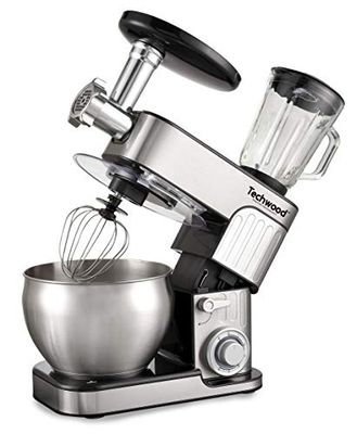 Techwood Robot da Pasticceria Multifunzione con Ciotola in Acciaio 7L, 1300 Watt, 3 e 1, Frullatore in Acciaio Inox