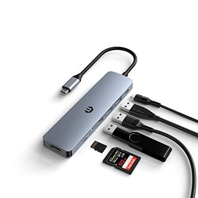 Hub USB C para MacBook Pro Air, 7 in 1 Concentrador USB C con 4K HDMI, 3 * USB 3.0, 100W PD, SD/TF 3.0, Adaptador USB C 5 Gbps para MacBook Air, Surface Pro, iPad Pro y Otros Dispositivos de Tipo C