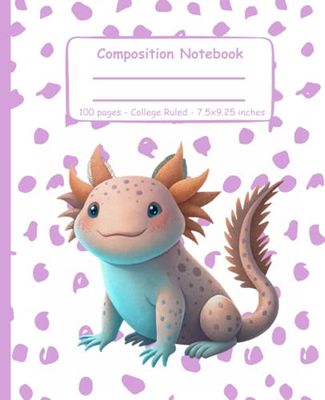 Composition Notebook College Ruled: Cute Animal Designs | Cute Axolotl-Purple Spots Design: (7.5" x 9.25": School Notebook or Journal for Kids, Teens, Adults)