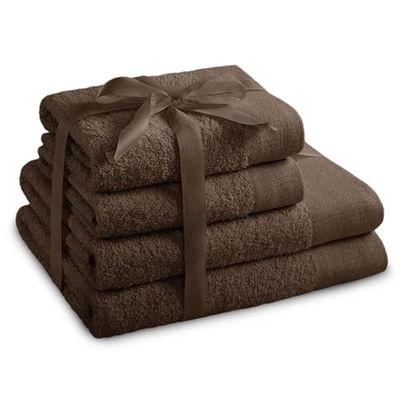 AmeliaHome Lot de 2 Serviettes de Toilette Marron 50 x 100 cm et 2 Serviettes de Bain 70 x 140 cm 100% Coton Absorbant Chocolat Amari