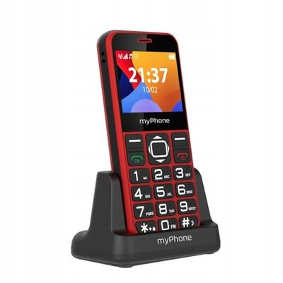 myPhone MP Halo 3 rosso, Telefono cellulare per anziani con tasti grandi, pulsante di emergenza SOS, 2,3" Display, 1000mAh Batteria, Base di ricarica