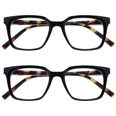 OPULIZE KOI Gafas de Lectura Pack de 2 - Elegante Marco Rectangular Ancho - Negro - Hombre Mujer - Bisagras de Muelle - RR50-1 - +2.00