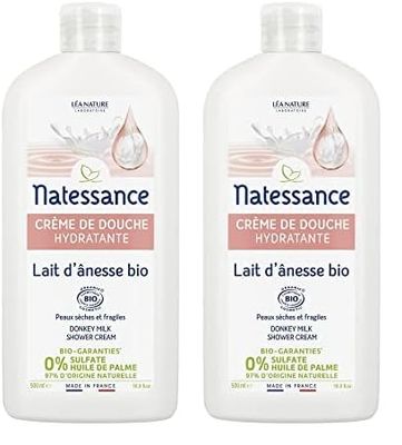 Natessance - Crème de douche hydratante Lait d'ânesse 500ml (Lot de 2)