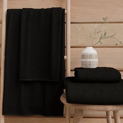 PETTI Artigiani Italiani - 100% Cotton Terry Bath Towels, 1+1 Towel Set, 2 Pieces 1 Face Towel and 1 Hand Towel, Black Towels