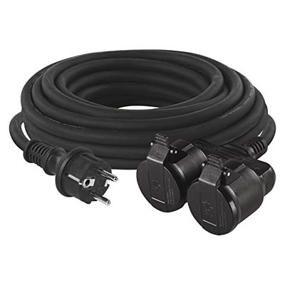 Cavo di prolunga EMOS con 2 prese Schuko, 25 m, doppia prolunga, 2 prese con contatti di protezione, cavo in gomma per uso esterno, IP44, H07RR-F3G 1,5 mm2