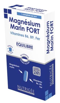 NUTRIGÉE - Magnésium Marin Fort - Équilibre - Anti-Fatigue - Réduit la Fatigue, Favorise Équilibre Psychique et un Système Nerveux Normalisé - 30 Comprimés - Programme de 30 Jours - Fabriqué en France