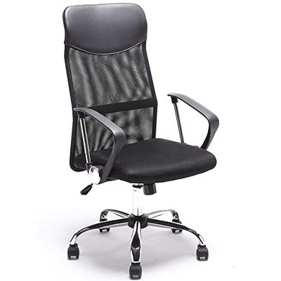BAKAJI Fauteuil voor bureau, presidentschapskantoor, van ademende netstof, 360 graden, richting, verstelbare hoogte (zwart)