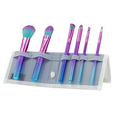 MODA Royal & Langnickel Travel Size Prismatic Total Face 7pc Makeup Brush Set with Pouch, Includes - Powder, Foundation, Angle Shader, Smoky Eye, Brow Liner and Pointed Lip Brushes, Prismatic Ombre