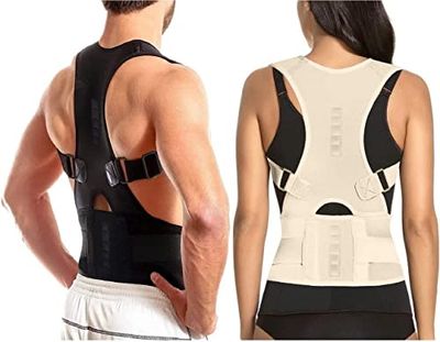 Ducomi Houdingscorrector voor Schouders - MAGNETEN (800 Gauss) - Rugbrace voor Vrouwen en Mannen - Verstelbare Band voor het Corrigeren van de Houding en het Rechtmaken van de Schouders (Beige, L)