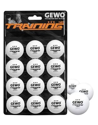 GEWO - Bola de treino 40+, pacote de 12 unidades, unissexo adulto, bola de ping pongue, 85931200, branco, 40 mm