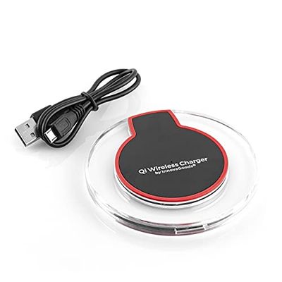 InnovaGoods® Caricabatterie wireless per smartphone Qi, carica il tuo cellulare senza fili, con tecnologia Qi, ideale per casa e ufficio, colore nero e trasparente.