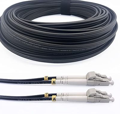 Elfcam® - Gepantserde staalvezel optische kabel voor binnen en buiten LC/UPC naar LC/UPC OM3 Multimode Duplex 50/125um Zwart (10M)