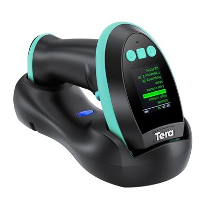 Tera Scanner de Codes-Barres 1D 2D QR avec écran de réglage numérique : Commande par Boutons et Station de Charge, Menu de Commande en Allemand et Manuel d'utilisation (français Non Garanti), modèle