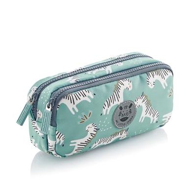 Miquelrius - Double Compartment Pencil case, Rectangular School Pencil case, Durable Plastic Zippers, Metal Handles, Pencil case, Zebra, 200 x 100 x 70 mm, Recycled Zebra Rectangular Double Carrier