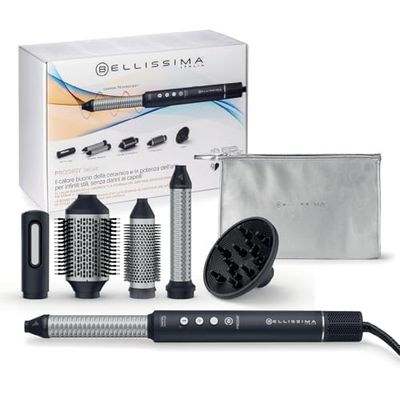 Bellissima Prodigy Deluxe Brosse Soufflante 5-en-1 - Kit Coiffure avec Technologie Céramique - Noir - Brushing, Lissage, Boucles - Accessoire Coiffure Cheveux Polyvalent - Diffuseur, Embout Inclus