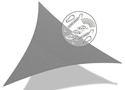 vounot Driehoekige schaduwhoes met montageset | 100% nieuw ademend duurzaam materiaal | HDPE-180 g/m2 | blokkeert 90% UV-stralen | inclusief montageset | maat 3,6 x 3,6 x 3,6 M grijs