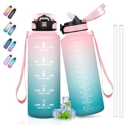 1,5 liters vattenflaska, läckagesäker vattenflaska med sugrör, gymflaska med tidsskala, motiverande flaska, lätt att bära, vattenflaska för sport, fitness, vandring, camping