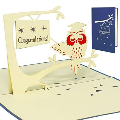 Lin - Tarjeta de felicitación 3D desplegable para graduación, felicitaciones al graduado; búho con gorra de graduación, hecha a mano (Nr.230)