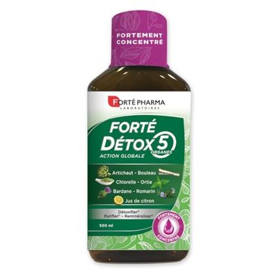 Forté Pharma - Forté Détox 5 organes | Complément Alimentaire intestins Artichaut, Bouleau et Bardane - Détox Globale, Détox foie, Elimination, Purifie l'organisme & la peau| 500ml = 10 jours